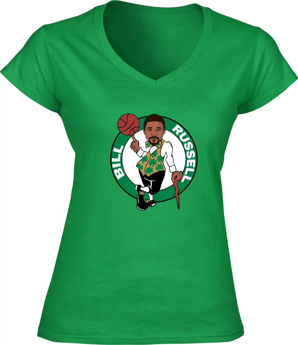 Celtics Bill Russell Logo LADIES V-NECK T-shirt ADULT