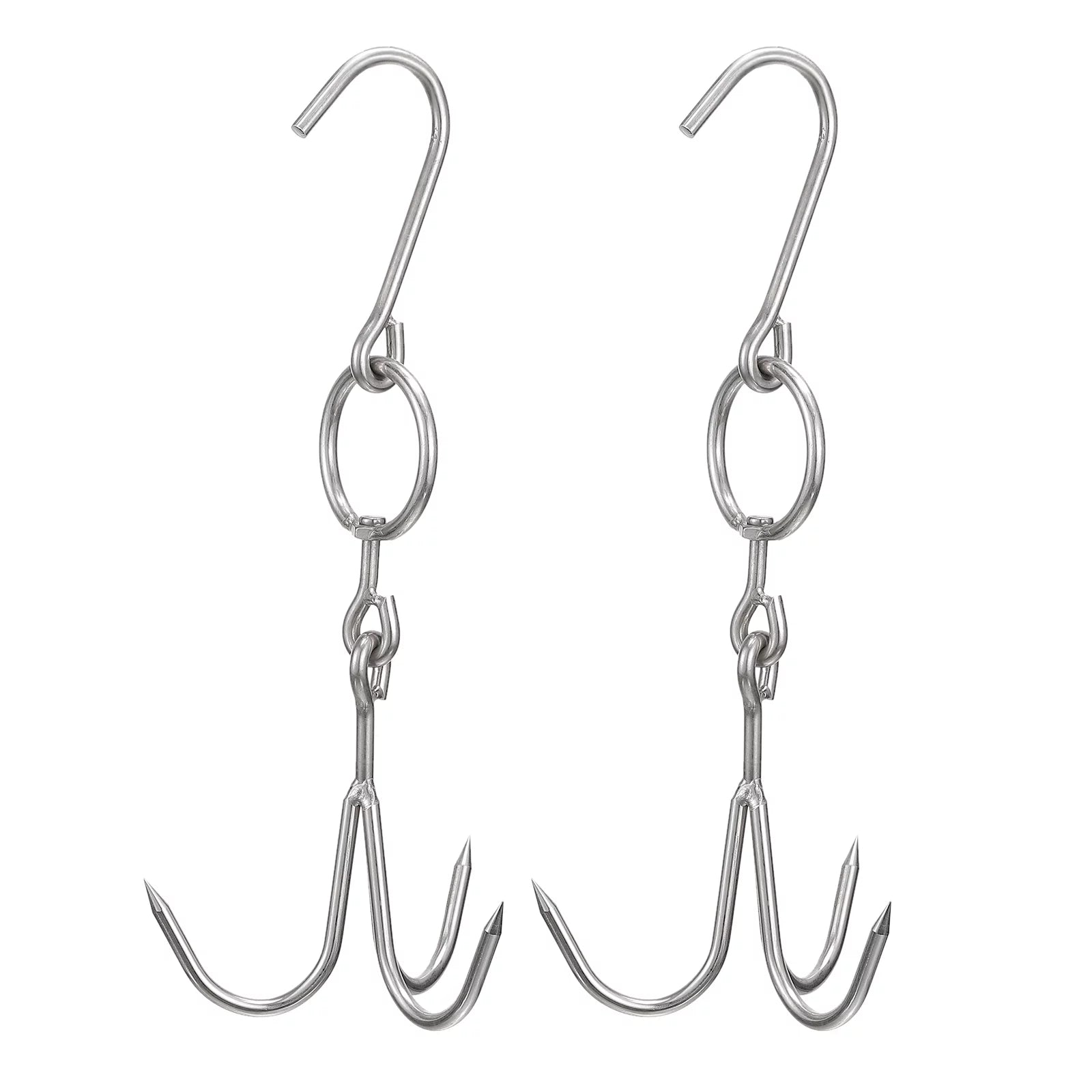 Uxcell 15'' Swiveling Meat Hook, 0.31'' Thickness Stainless Steel Three Prong Meat Hooks, 2 Pack