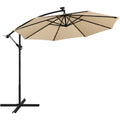Yaheetech 10 Ft Patio Offset Umbrella with 32 LED Lights and Crank & Cross Base, Tan