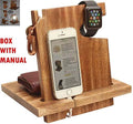 Abhandicrafts Wooden Docking Station for Men - Great Gifts for Men, Women, Boy Friend, Him/Her - Holds Keys, Watch, Wallet, All Cell Phones - with Coaster
