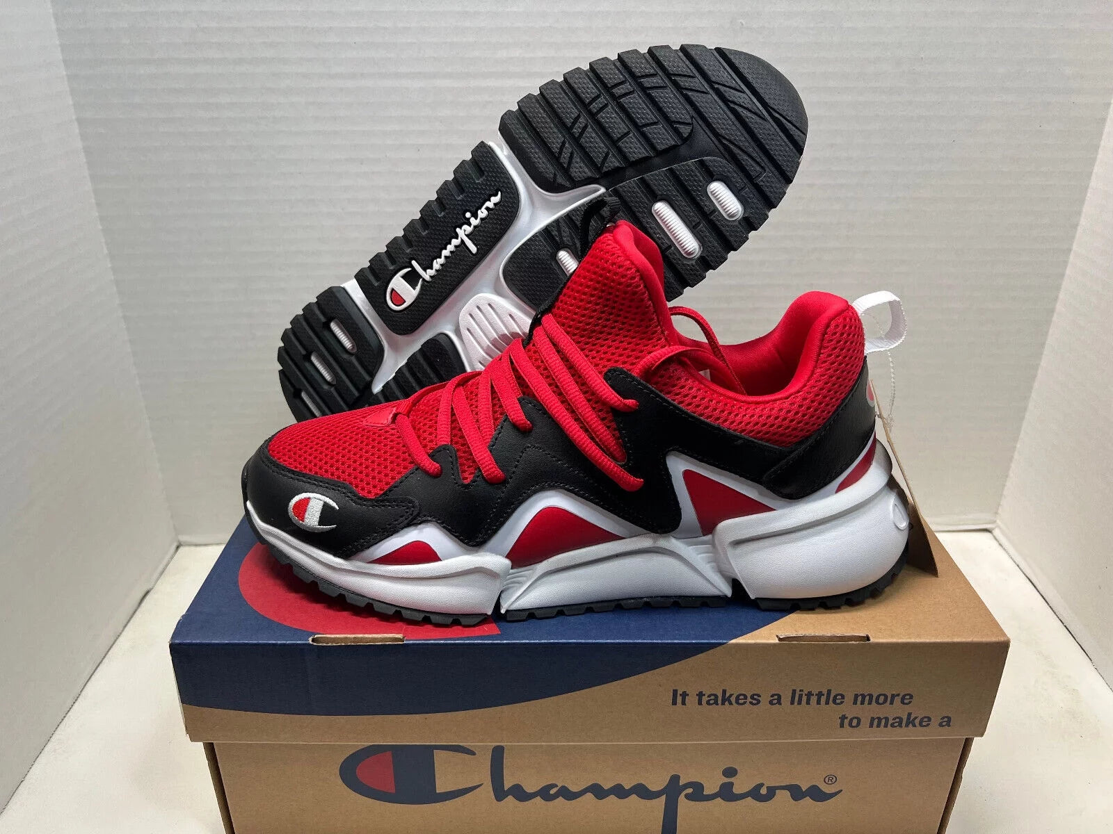 CHAMPION RIPPLE SLIP-ON LOW TRAINERS SNEAKERS MEN SHOES RED/BLACK SIZE 9 NEW