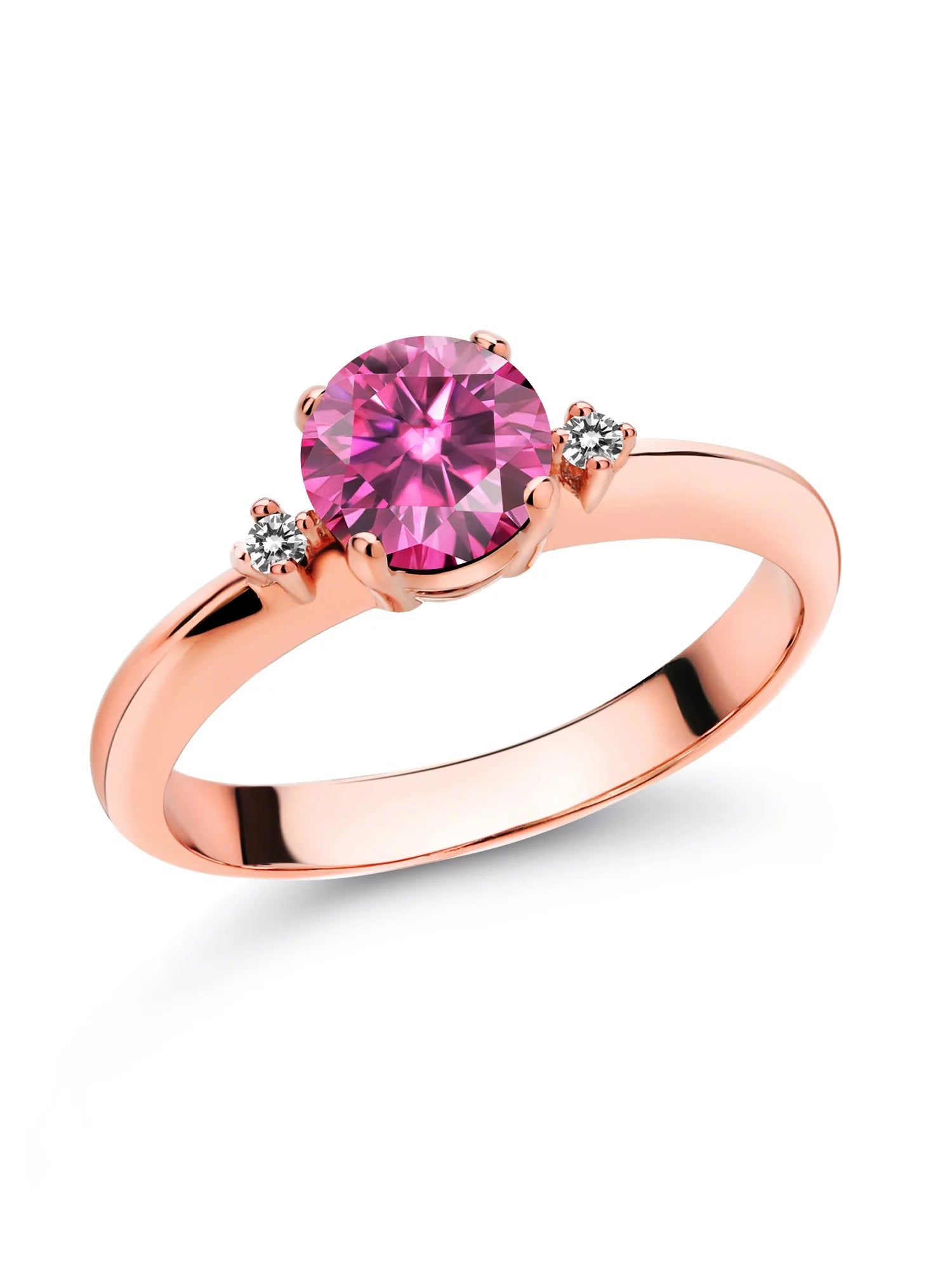 Gem Stone King 18K Rose Gold Plated Silver Ring Round Pink Moissanite Diamond (0.83 Cttw)