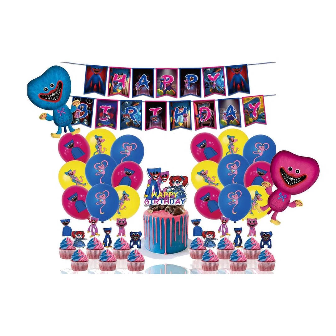 monster  party supplies decoration , toppers, Latex balloons , banner ADD foil balloons, Birthday, furry blue cute monster popular