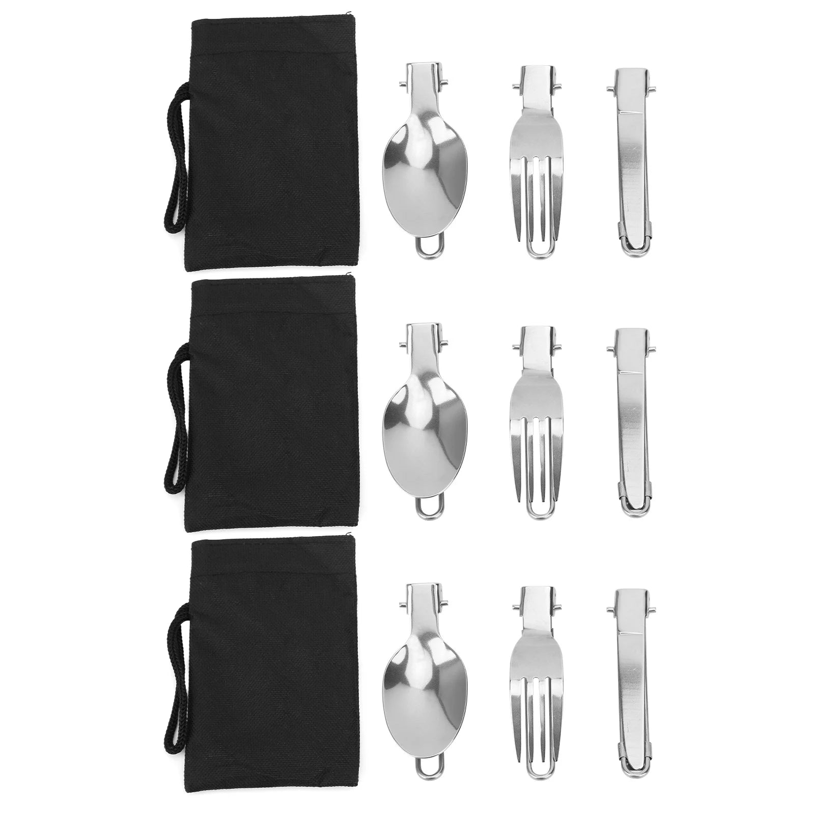 Eatbuy 3Set Folding Cutlery, Portable Folding Cutlery Spoon Fork Knife Set Stainless Steel Picnic Cutlery Utensil Set for Hiking Camping