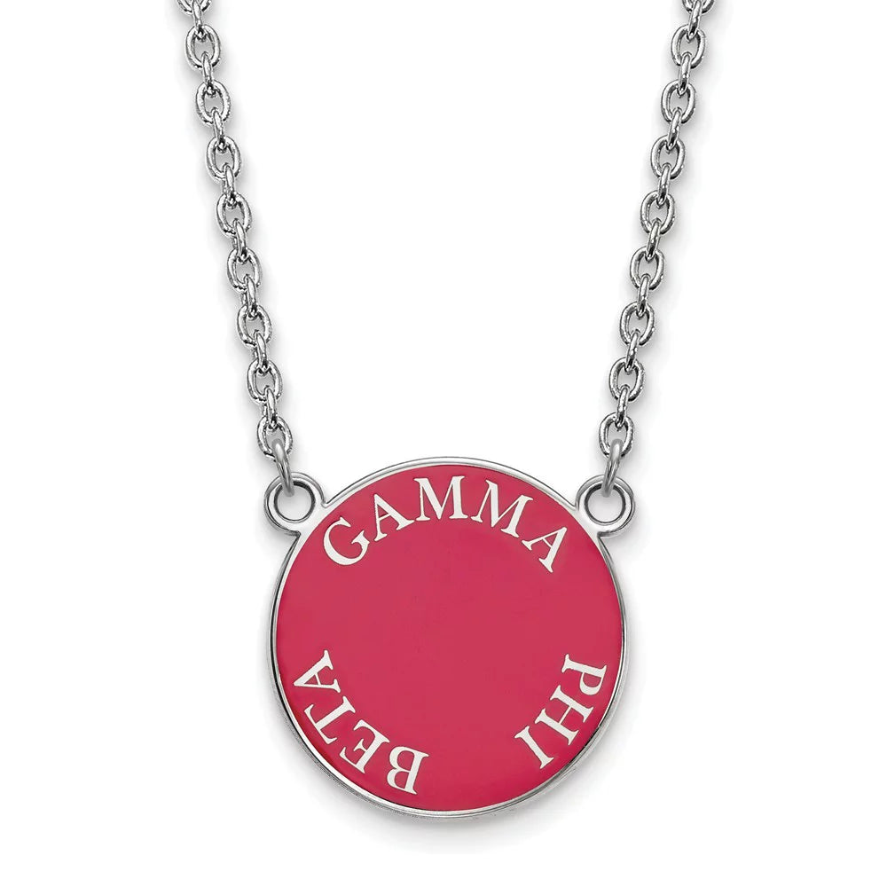 Sterling S. Rh-plated LogoArt Gamma Phi Beta Large Enl Pend With Necklace; 18 inch; for Adults and Teens; for Women and Men