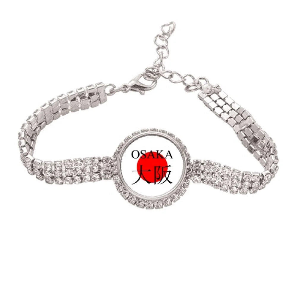 Osaka Japaness City Name Red Sun Flag Tennis Chain Anklet Bracelet Diamond Jewelry