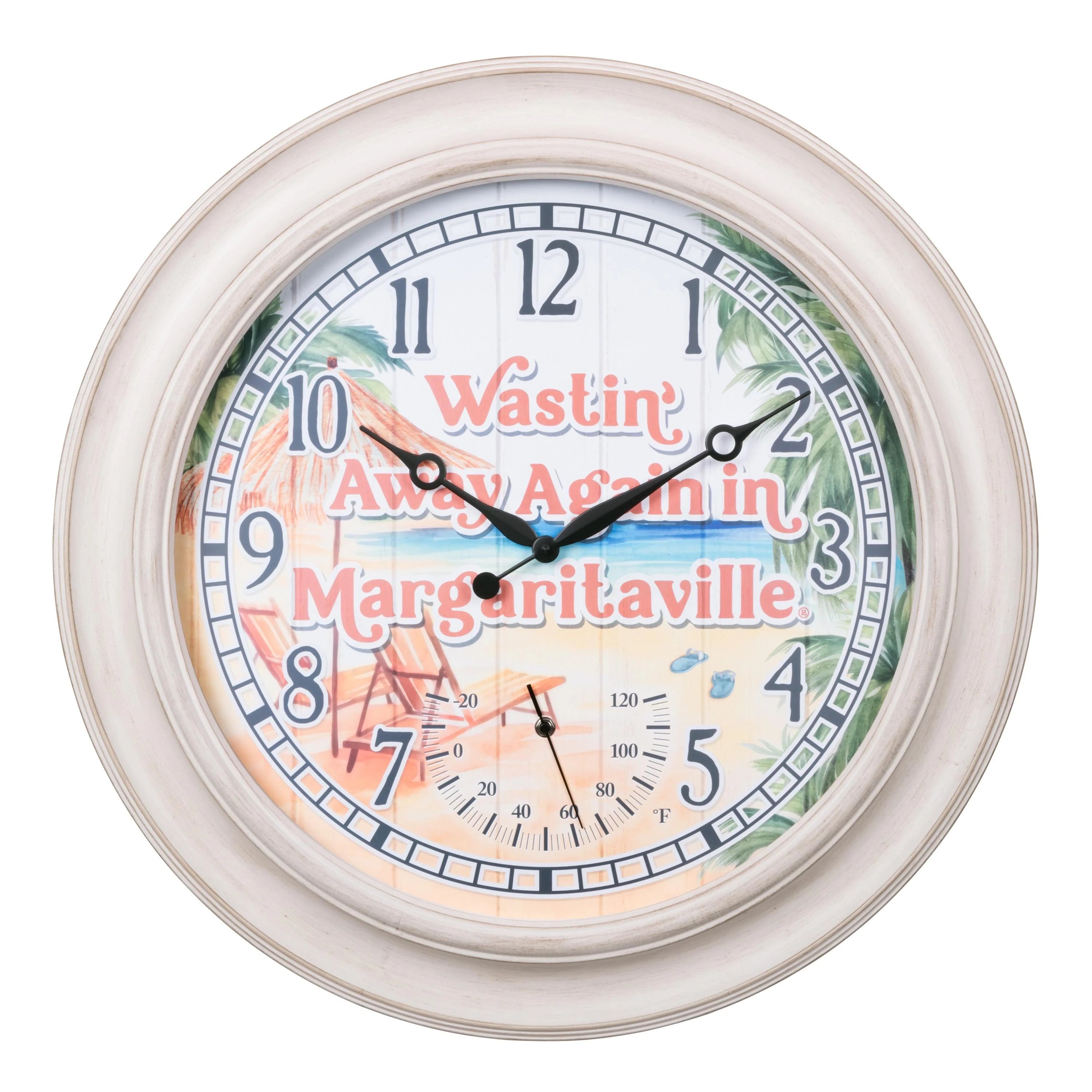 La Crosse Clock 26.2 Outdoor White Margaritaville Quartz Temperature Clock, 433-3267MVT
