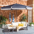 Safavieh Milan Fringe 11' Market Crank Round Umbrella, Navy/White