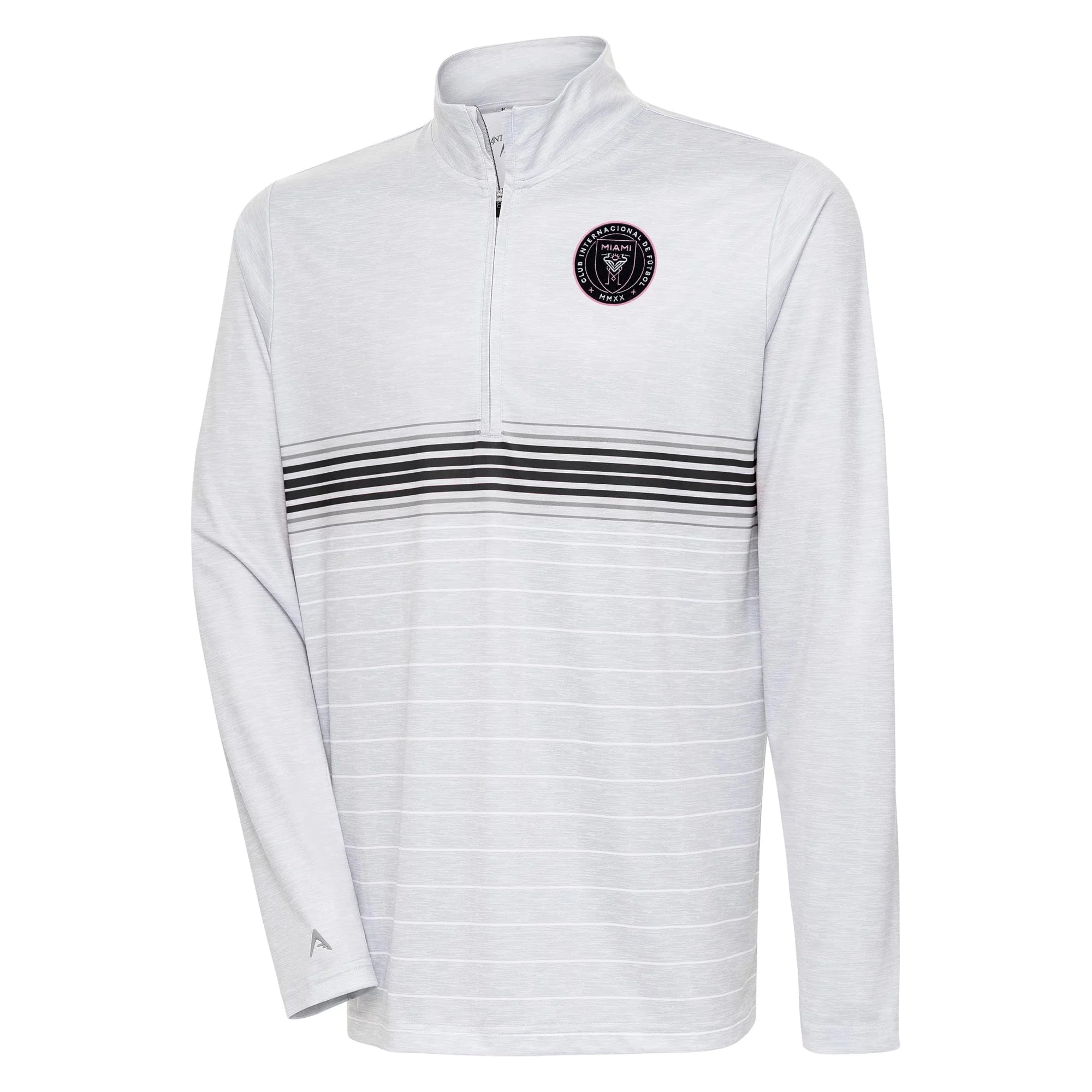 Men's Antigua Gray/Black Inter Miami CF Bullseye Quarter-Zip Pullover Top