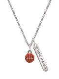 Delight Jewelry Silvertone Mini Orange Basketball - Silvertone Live the Life You Have Imagined Bar Charm Necklace, 23