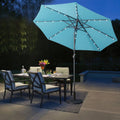 Superjoe 9 ft Solar LED Lighted Patio Umbrella, Outdoor Umbrella with LED Bulb Tilt and Crank 8 Ribs, Lake Blue