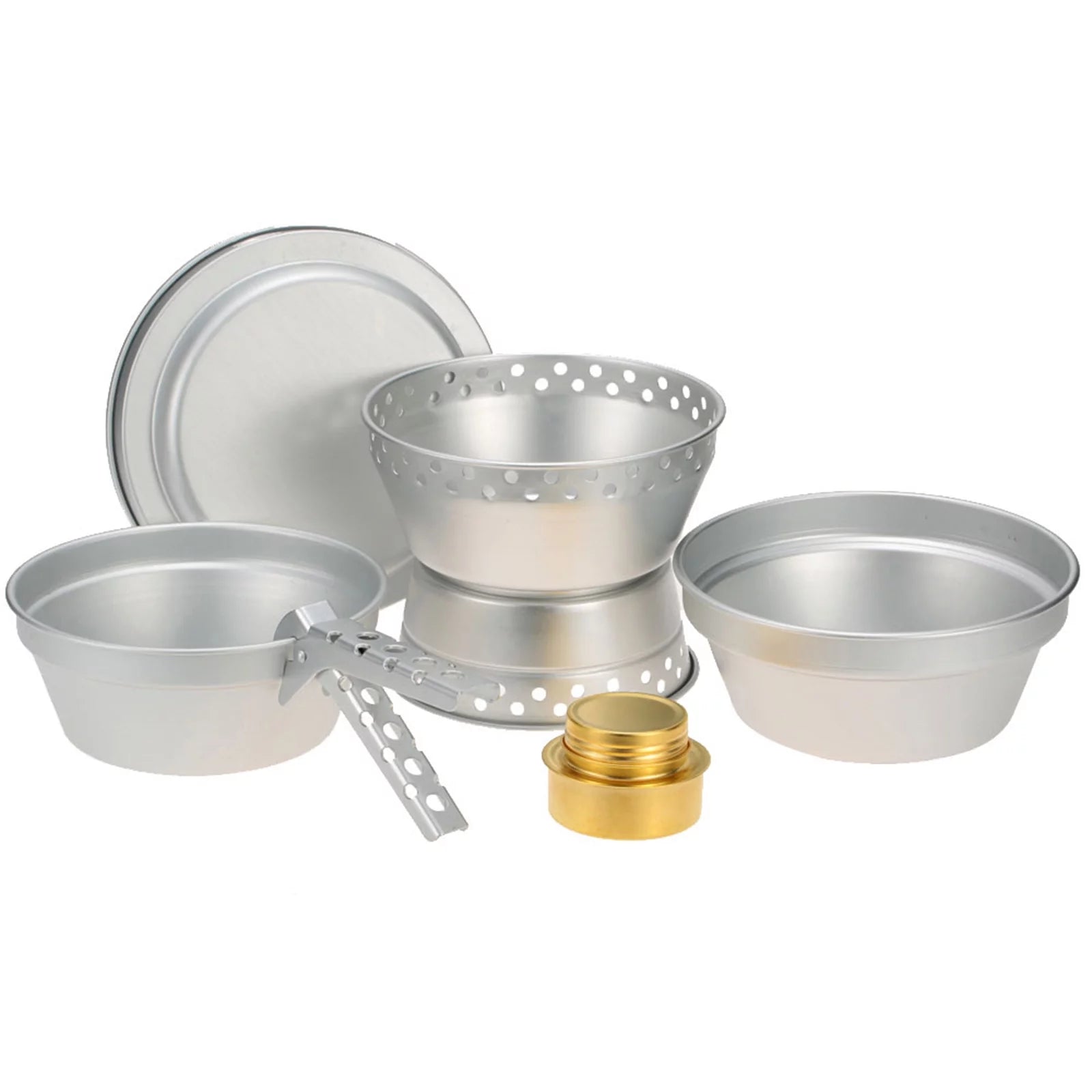 Walmeck Portable Camping Cookware Mess Kit  Stove Spirit  with Stand Pot Pan with Gripper  Cooking Set for Backpacking Hiking Picnic BBQ