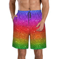 Kll Rainbow Glitter Men'S Casual Summer Beach Shorts Hawaiian Shorts With Pockets-Small
