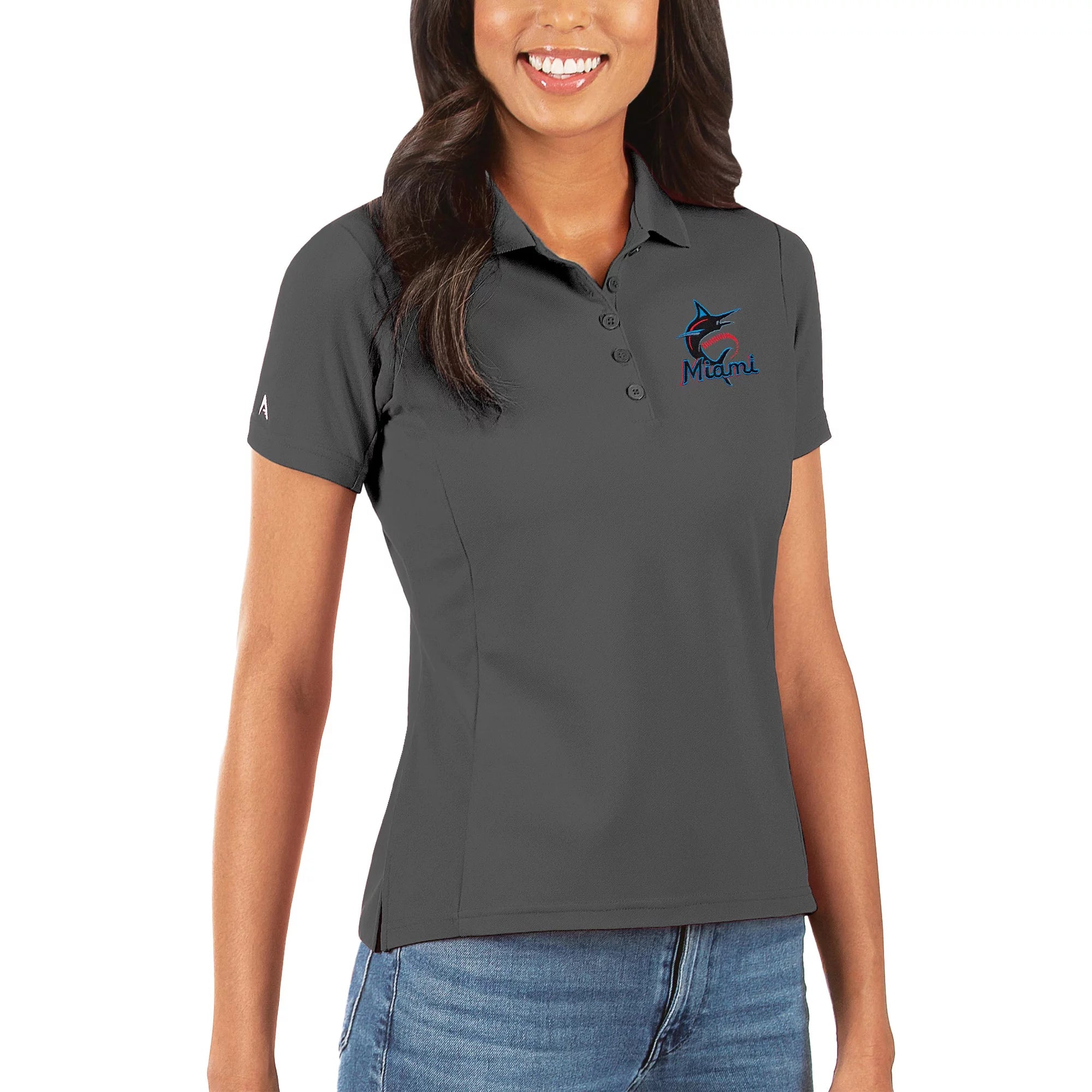 Women's Antigua Gray Miami Marlins Legacy Pique Polo