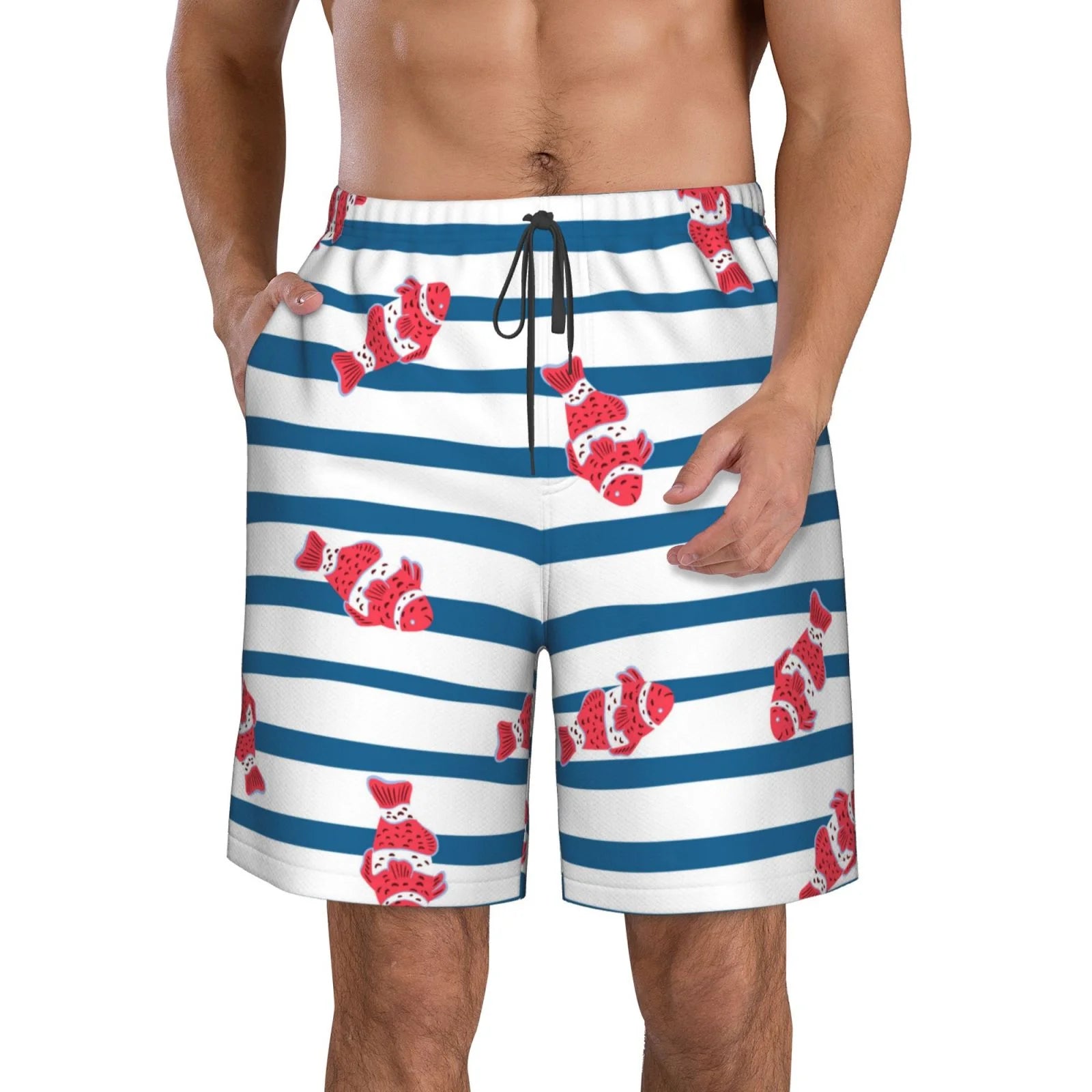 Kll Clown Fish Men'S Casual Summer Beach Shorts Hawaiian Shorts With Pockets-Small
