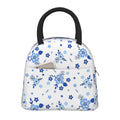 YFYANG Portable Waterproof Insulated Lunch Bag, Small Blue Flower Pattern Reusable Cooler Bag / Picnic Bag for Adults Teens
