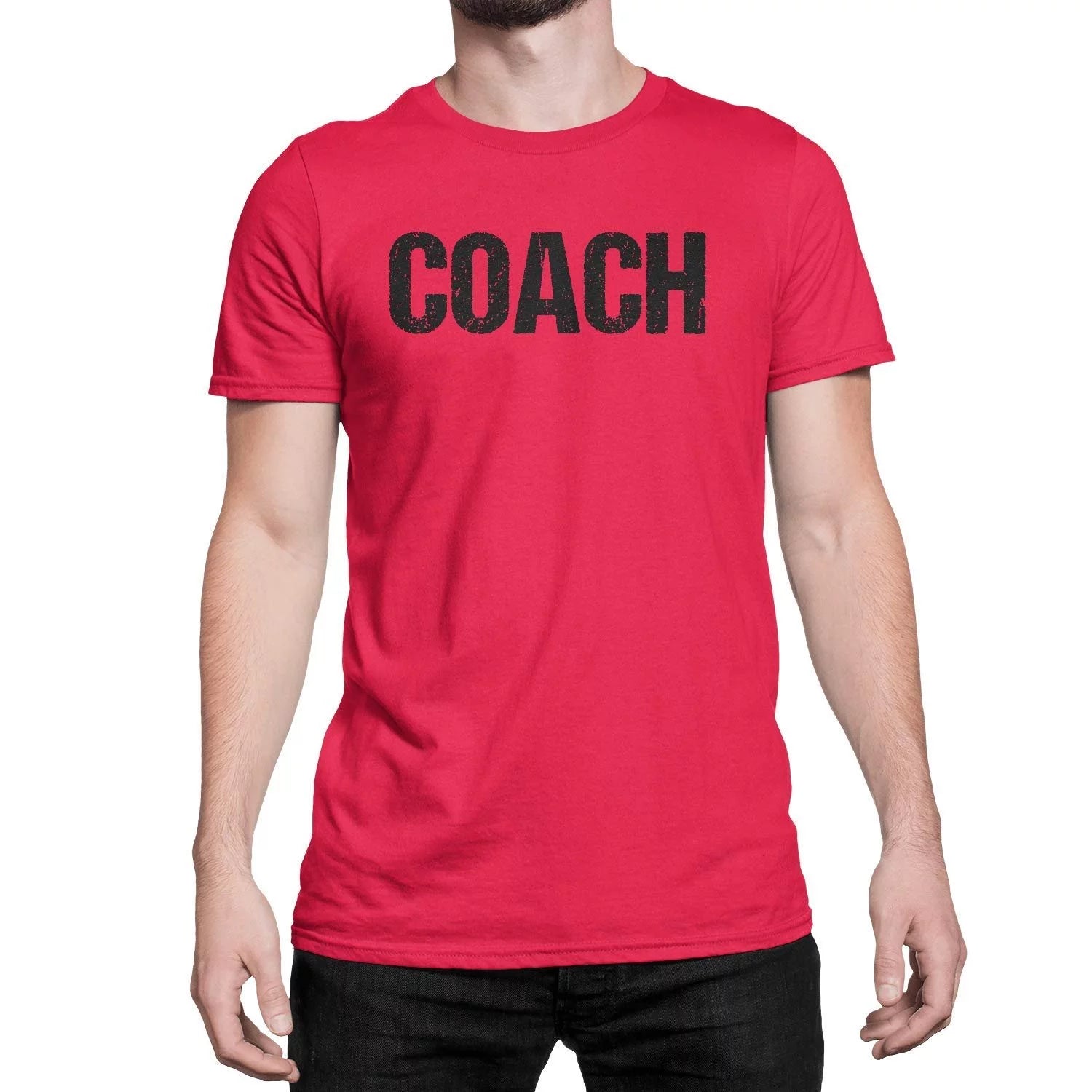 Coach T-Shirt Adult Mens Tee Shirt Front Screen Printed Tshirt Red-Black, XL