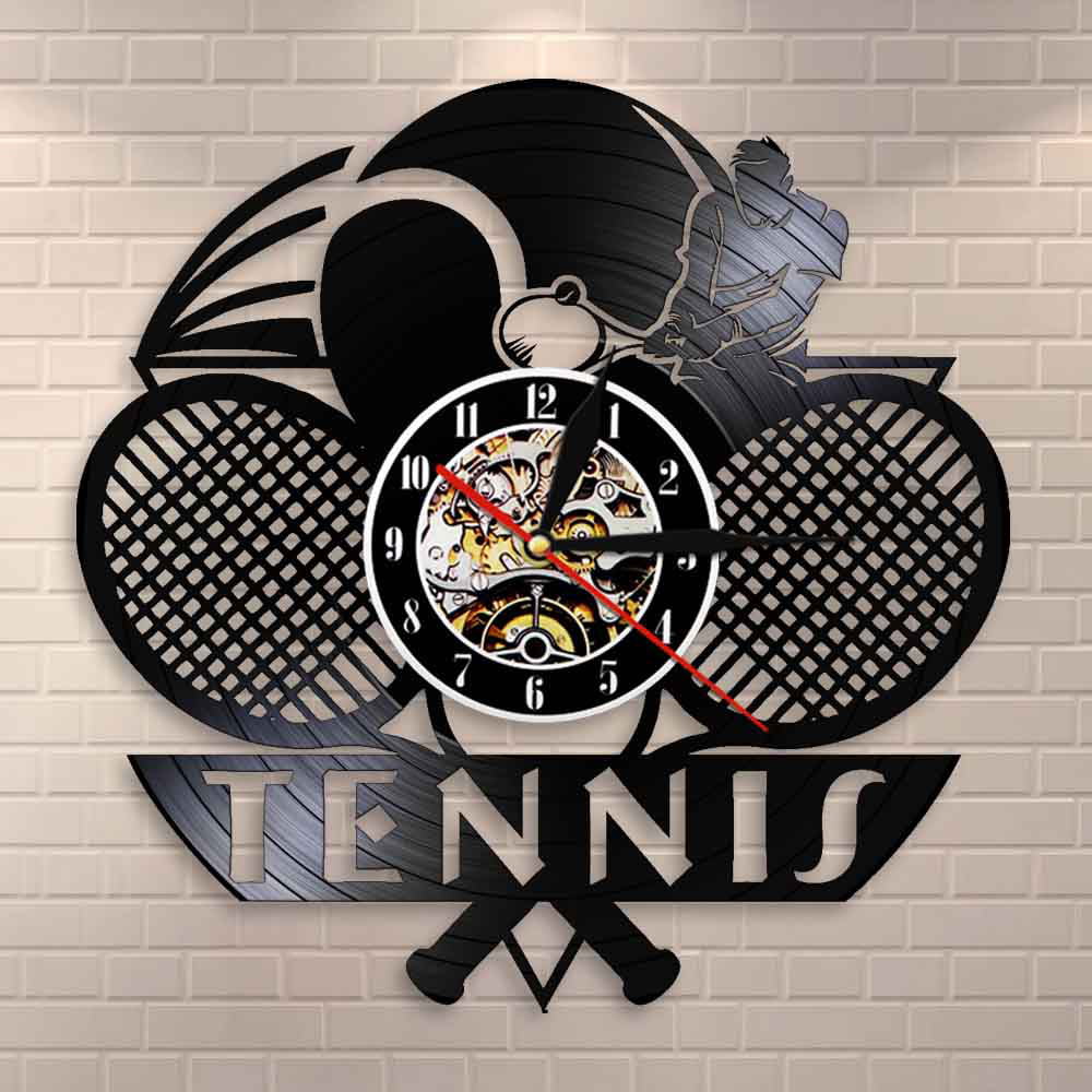 Tennis Logo Racket Court Ball Decor Wall Clock Tournament Tennis Match Grand Slam Vinyl Record Wall Clock Tennis Players Gift