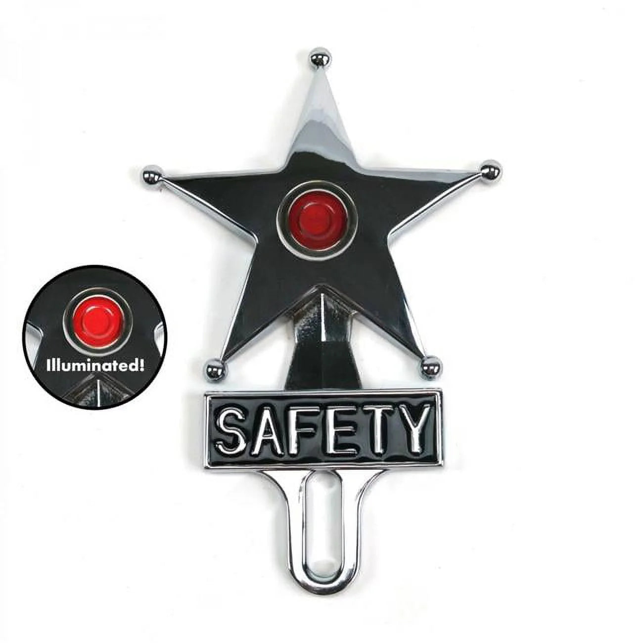 Vintage Parts USA 701964 Hot Rod Jewel Safety Star Chromed License Plate Topper - Red LED Illumination