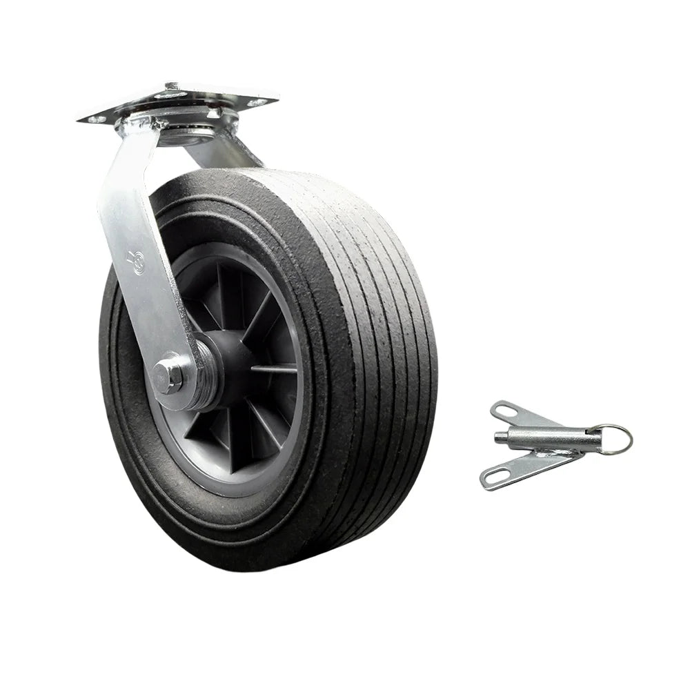 BBQ Smoker Grill Flat Free All Terrain Swivel Caster with Bolt-on Swivel Lock ¨C 10 Inch Easy Rolling, Maintenance Free Solid Rubber Wheel ¨C No Flat Industrial Grade Caster Wheel ¨C Service Caster Brand