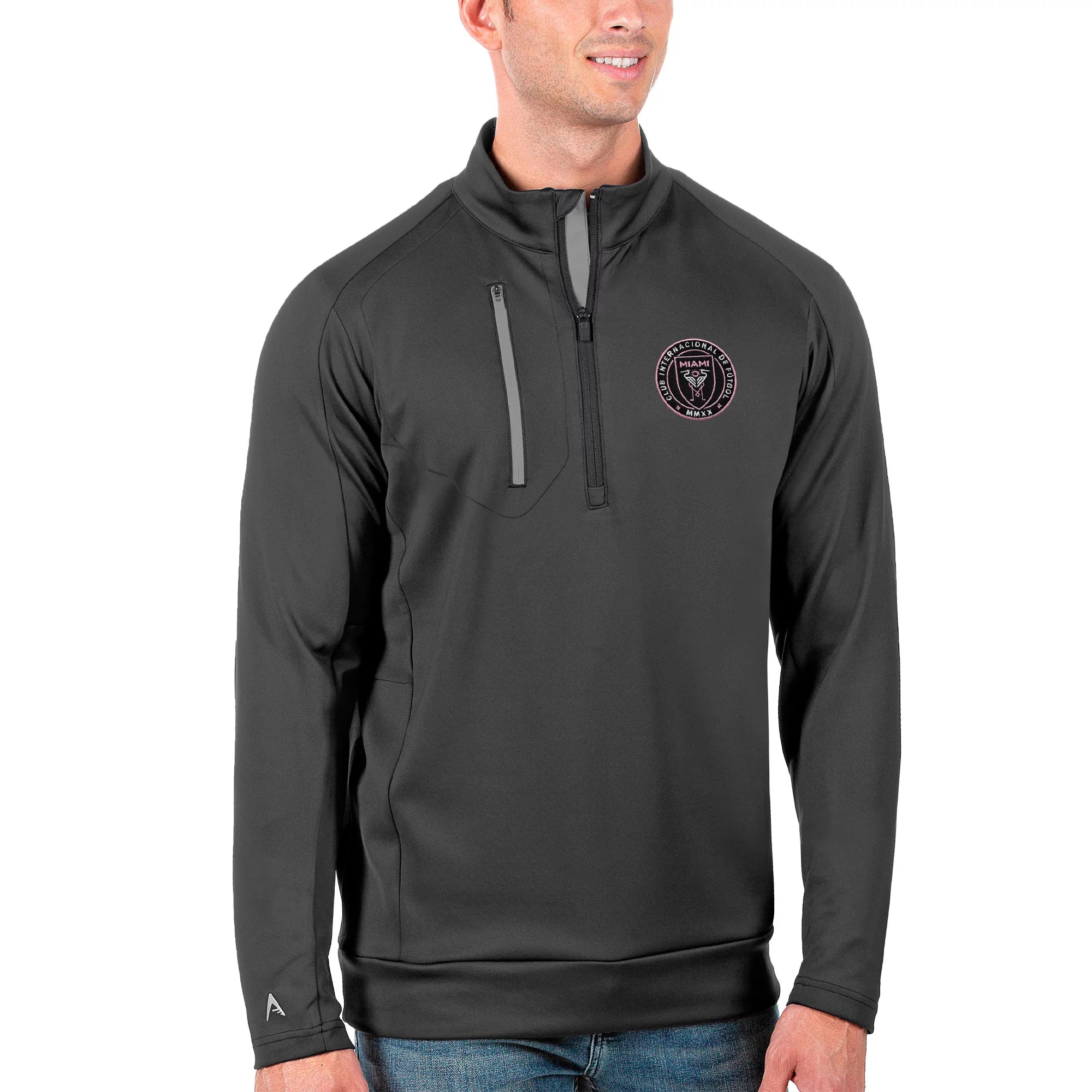 Men's Antigua Silver Inter Miami CF Generation Quarter-Zip Pullover Jacket