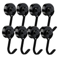Fymlhomi 8PCS Magnetic Hook, Refrigerator Magnetic Hooks 33 LB Strong Heavy Duty Neodymium Magnet Hook with 8 Metal Plates, Swivel Swing Magnetic Hooks for Indoor Outdoor Hanging Grill Kitchen Black