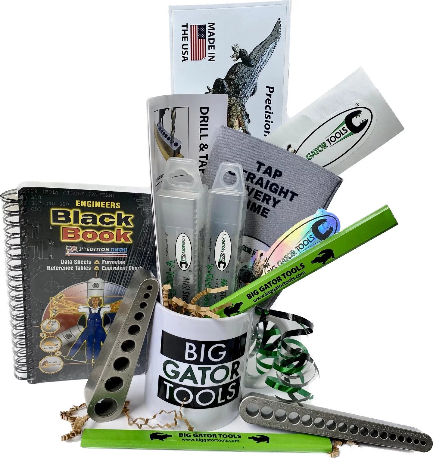 Big Gator Tools Gift Set - 10 piece assortment, 2 tools, book, 2 carpenter pencils, mug, can cooler, stickers + more - fun gift for men or women - birthday anniversary holiday Christmas get well drill