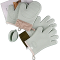 Silicone Insulating Gloves Long High-Temperature Use Of Non-Slip Kitchen Insulating Gloves Cotton Thickened Baking Silicone Gloves 9-Inch Two-Finger Cotton Gloves-Beige Edging