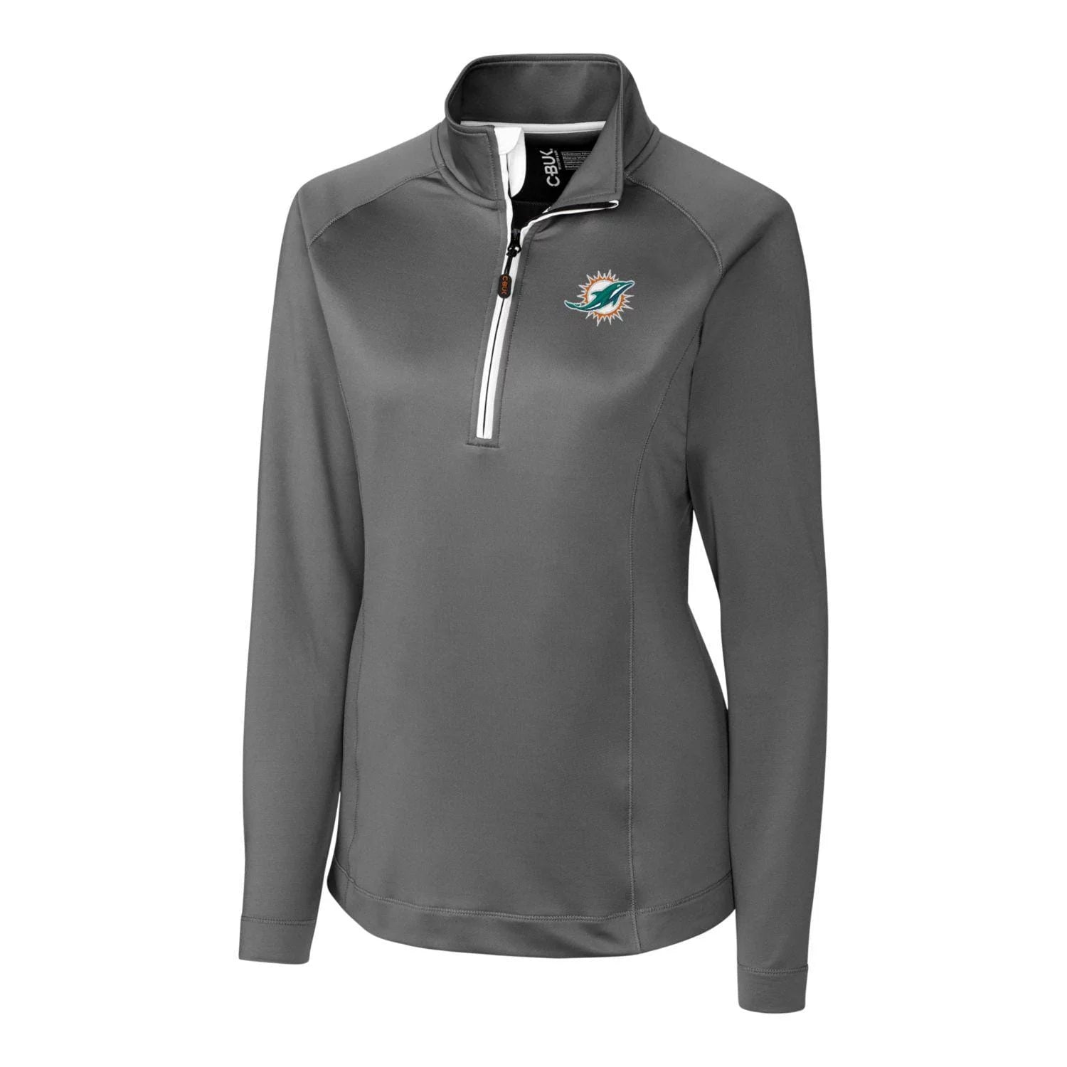 Women's Cutter & Buck Gray Miami Dolphins Jackson Half-Zip Overknit Pullover Jacket