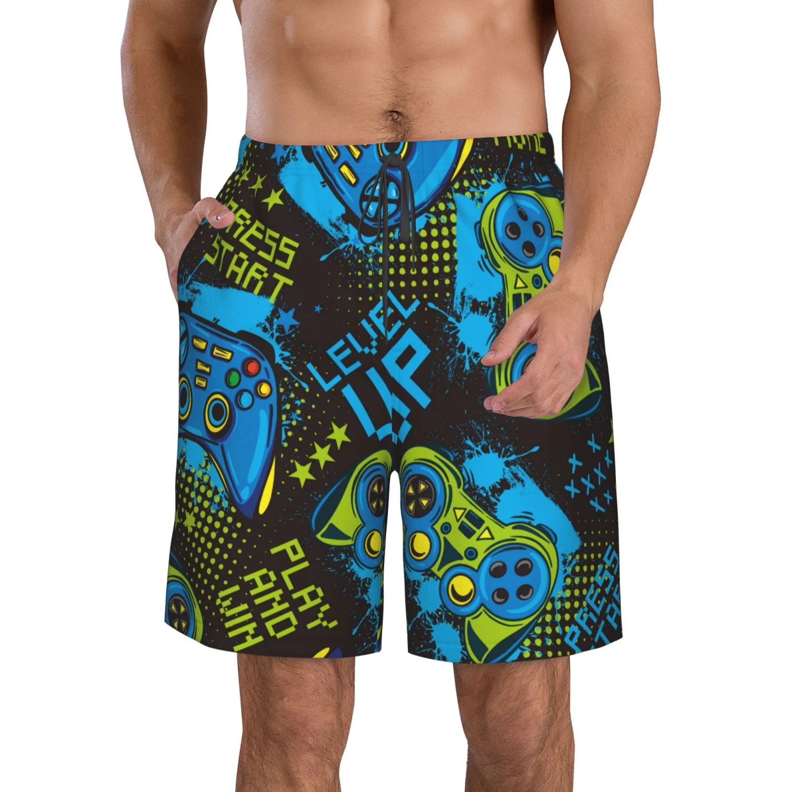 Kll Play Game Men'S Casual Summer Beach Shorts Hawaiian Shorts With Pockets-Small