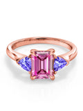 Gem Stone King 18K Rose Gold Plated Silver Ring Pink Moissanite and Tanzanite (2.09 Cttw)