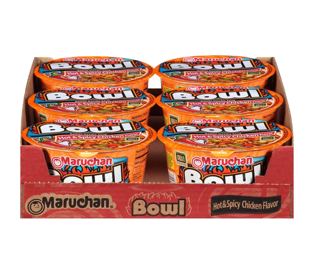 Maruchan Bowl Hot & Spicy Chicken, 3.32 Oz, Pack of 6