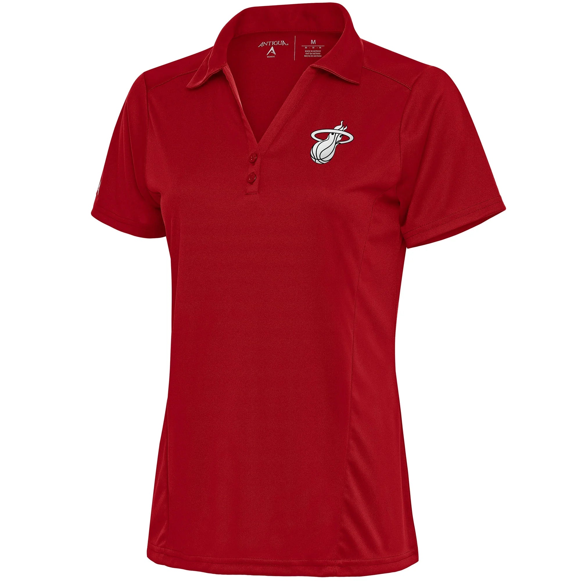 Women's Antigua  Red Miami Heat Brushed Metallic Tribute Polo
