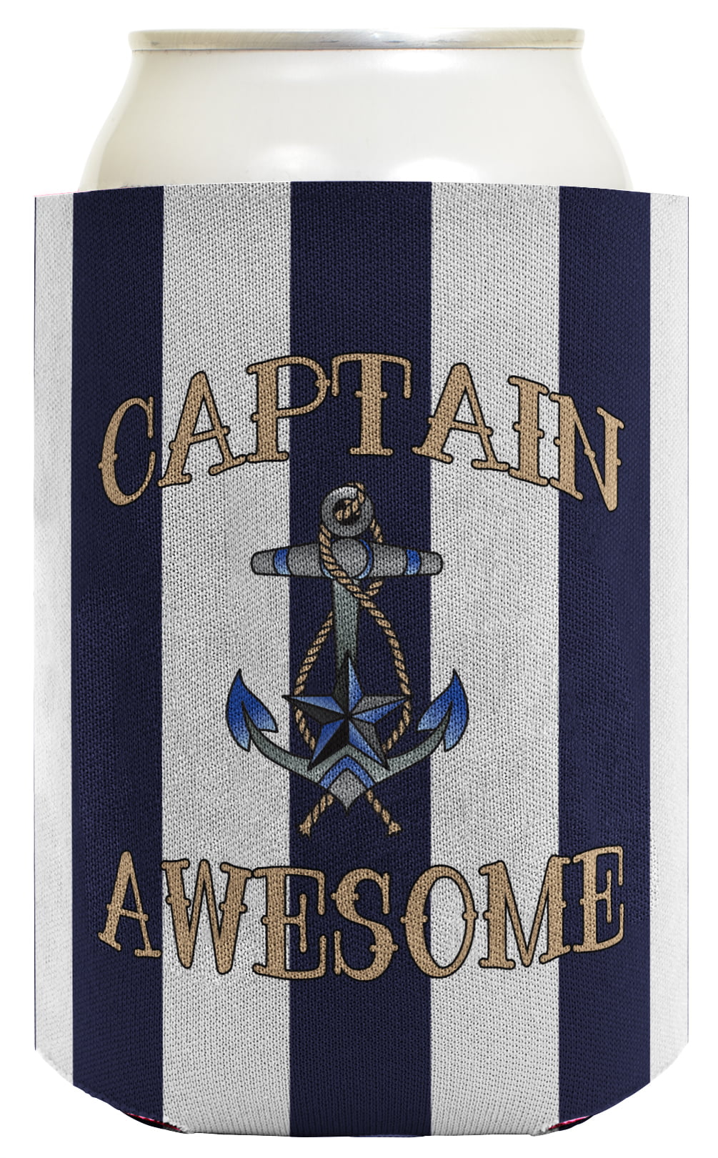 ThisWear Funny Beer Coolie Captain Awesome Nautical Sailing Boating 2 Pack Can Coolie Drink Coolers Coolies Nautical Stripes
