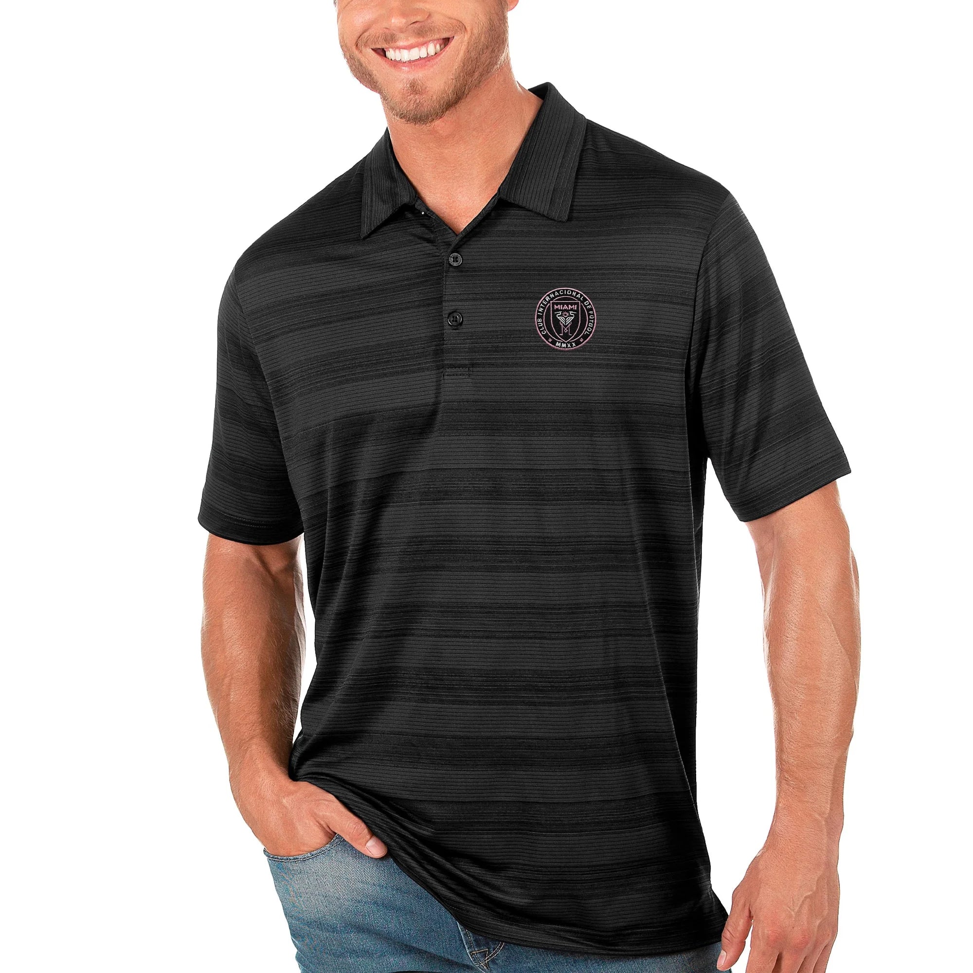 Men's Antigua Black Inter Miami CF Compass Polo