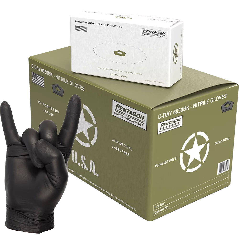 D-Day Industrial Nitrile Gloves, Powder Free, Latex Free, 6 Mils Thickness - Case of 1000 - Size M