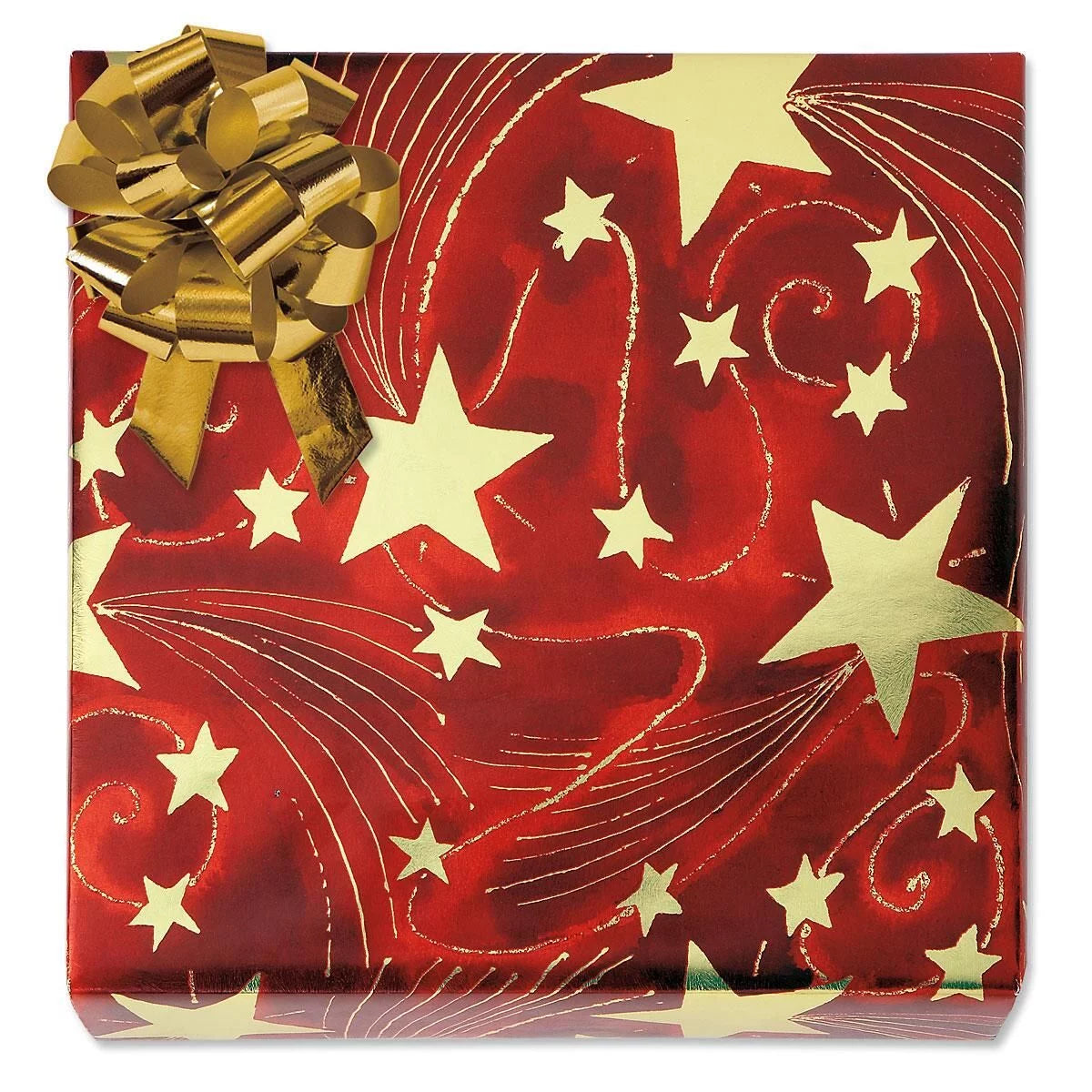Current Golden Starlight Foil Rolled Christmas Red Paper Gift Wrap Paper, 38 Sq ft.
