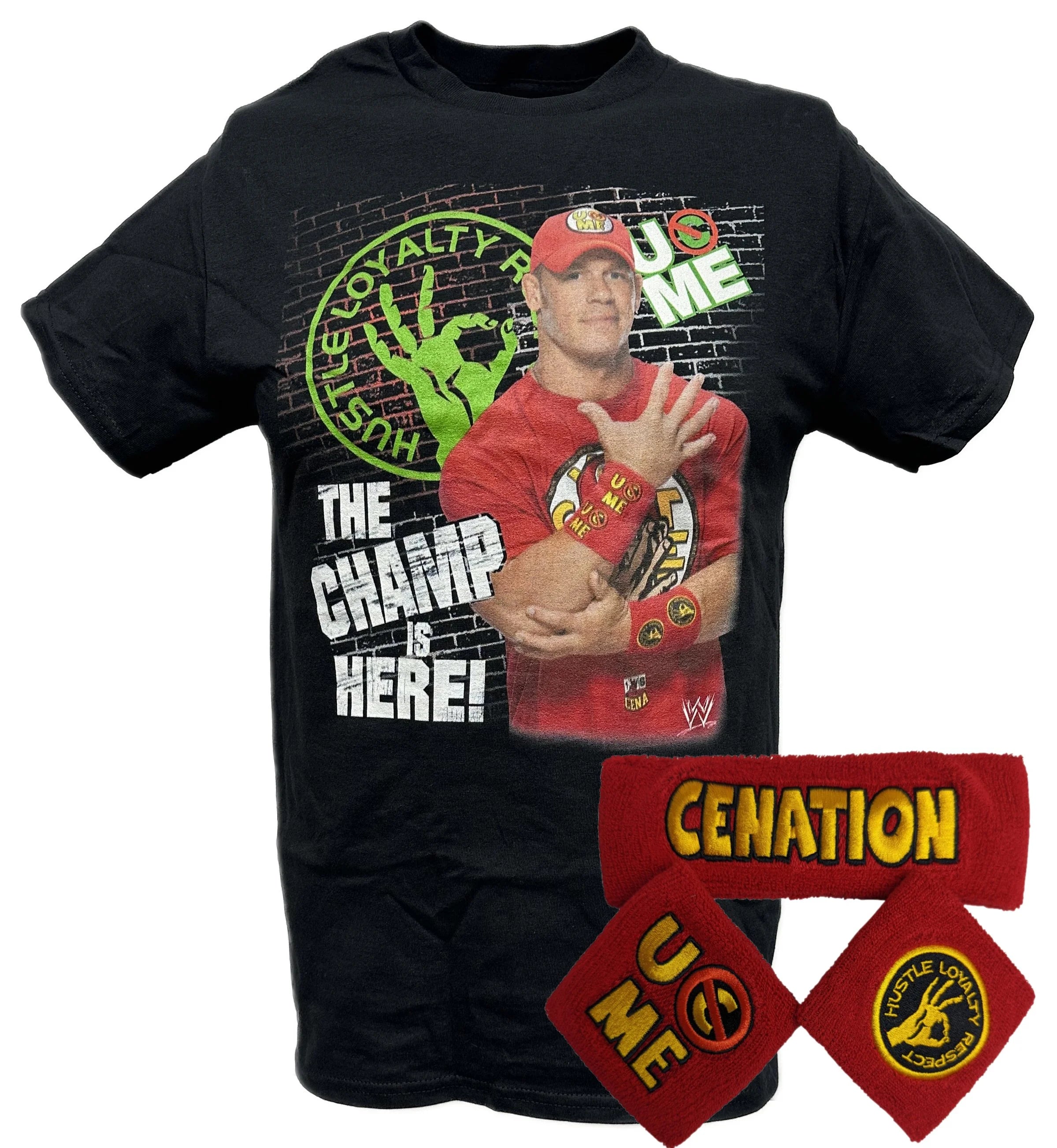 John Cena Kids Red Champ T-shirt Headband Wristband Boys Youth Juvy Costume Set
