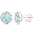 Blue Diamond Created Square Round Halo Stud Earrings 14k White Gold Plated HOT