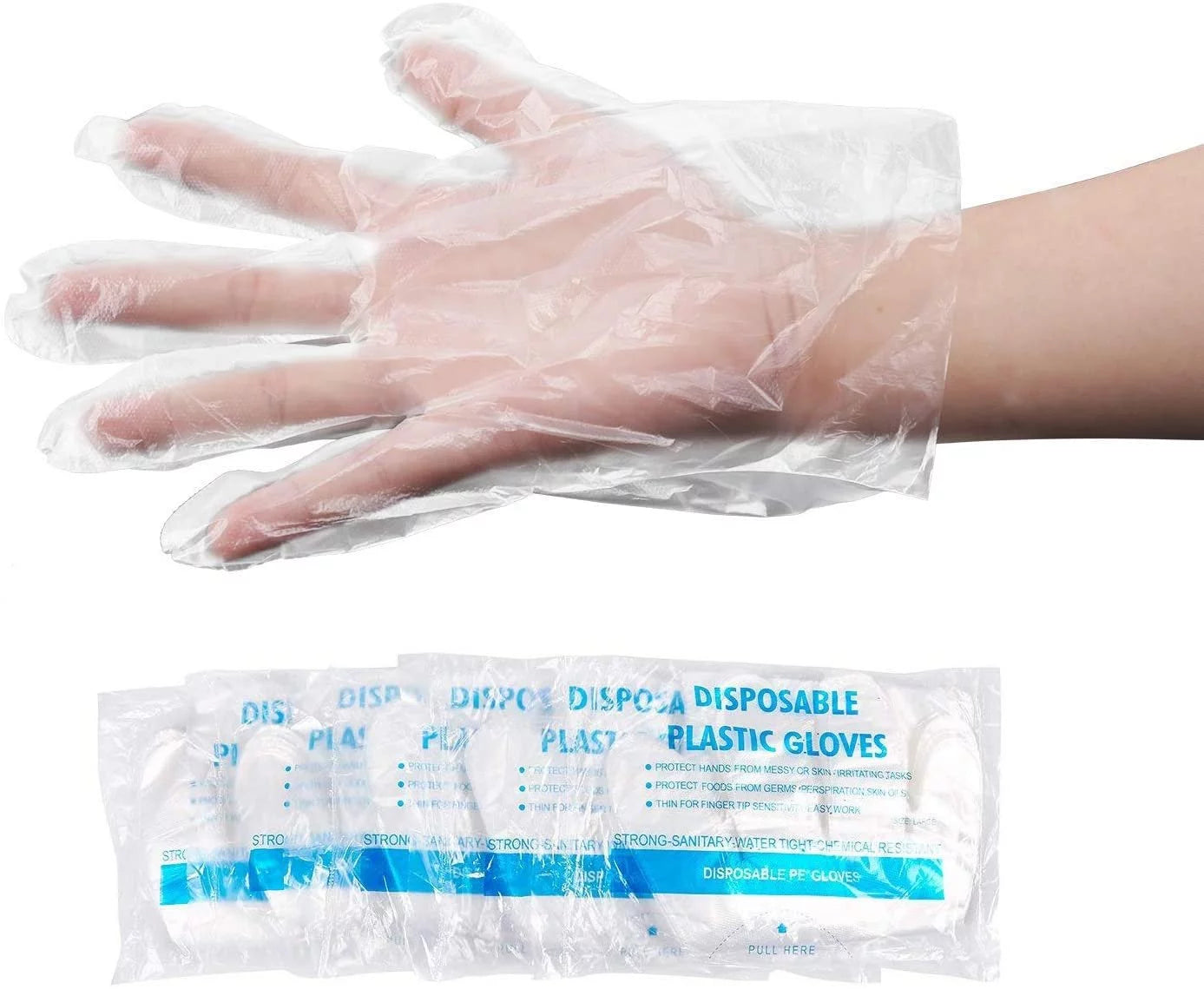 500 Pcs Disposable Clear Plastic Gloves Plastic Disposable Food Prep Gloves, Disposable Polyethylene Work Gloves for Cleaning, Cooking, Hair Coloring, Dishwashing, Food Handling