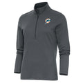 Women's Antigua Heather Charcoal Miami Dolphins Throwback Logo Epic Quarter-Zip Pullover Top