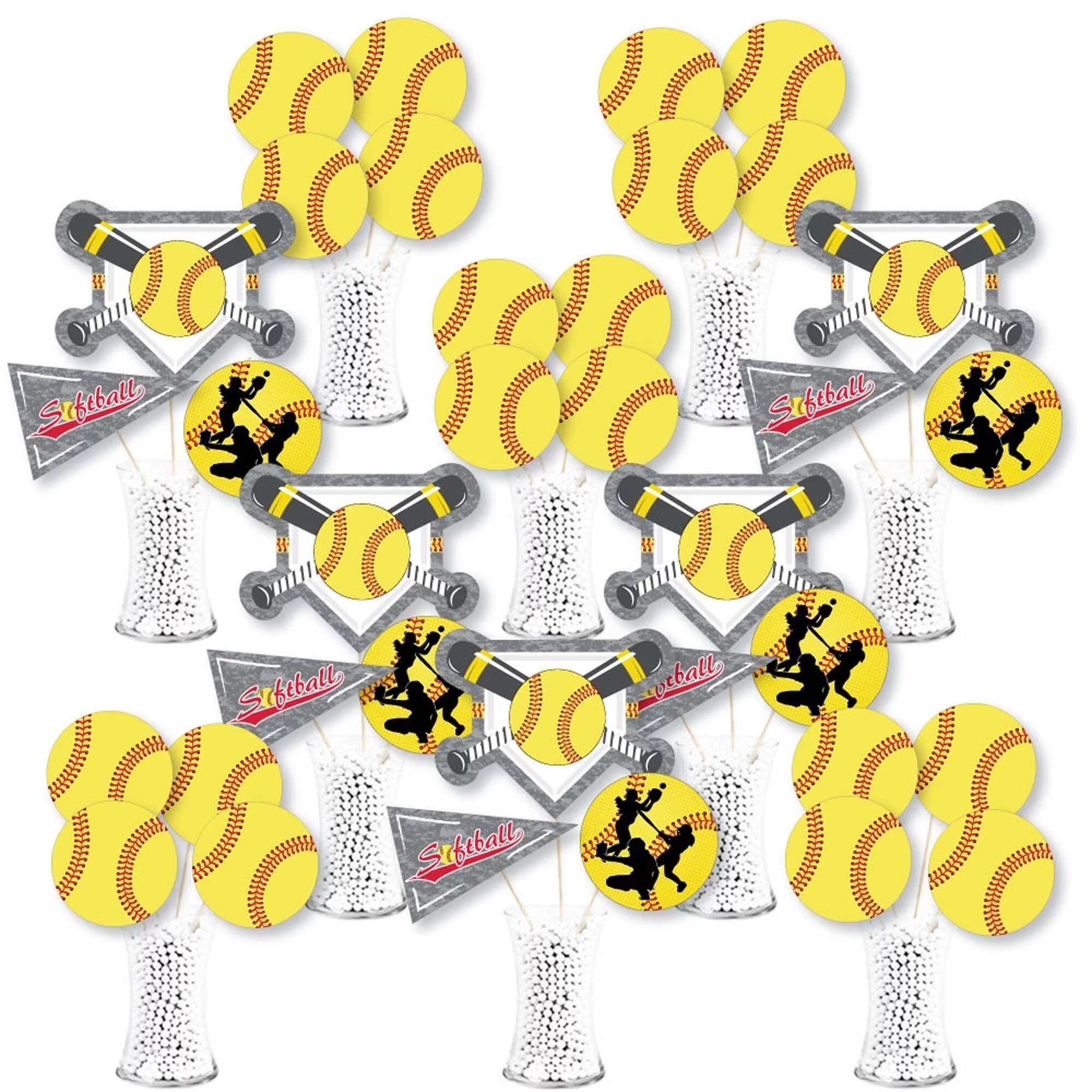 Big Dot of Happiness Grand Slam - Fastpitch Softball - Birthday Party or Baby Shower Centerpiece Sticks - Showstopper Table Toppers - 35 Pieces