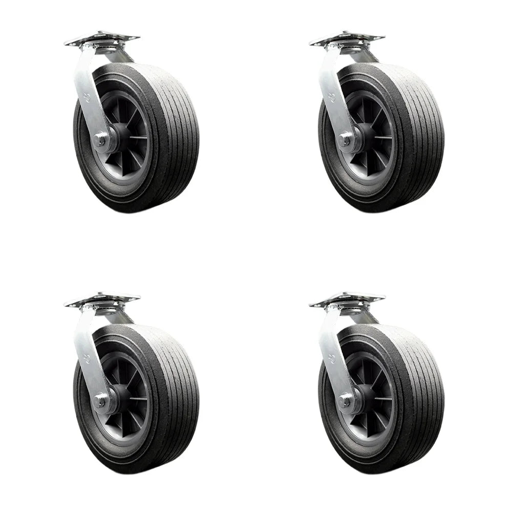 BBQ Smoker Grill Flat Free All Terrain Caster Wheel Set ¨C 10 Inch Easy Roll, No Flat, Maintenance Free Solid Rubber Wheels ¨C Industrial Grade ¨C 4 Swivel Casters ¨C Set of 4 ¨C Service Caster