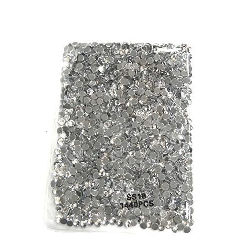 Queenme 1440pcs Clear SS16 Hotfix Rhinestones 16SS Flatback Crystals for Clothes Shoes Crafts Hot Fix 4MM Round Glass Gems Stones Flat Back Iron on Rhinestones for Clothing