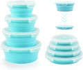 Silicone Collapsible Food Storage Containers-Prep/Storage Bowls with Lids ¨C Set of 4 Round Silicone Lunch Containers ¨C Microwave and Freezer Food Containers (Blue)