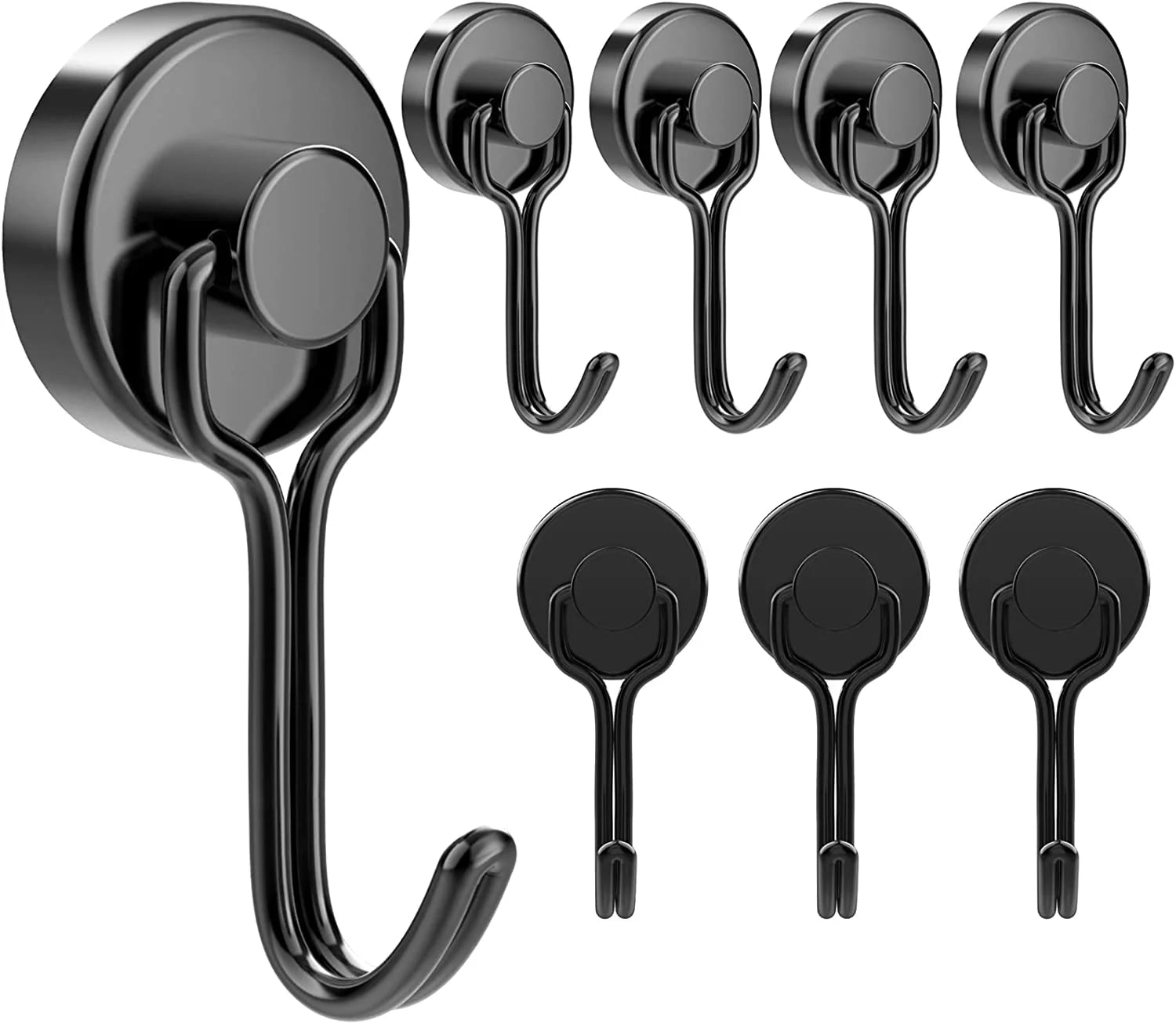 8 Pack Magnetic Hooks Heavy Duty for Hanging, Strong Neodymium Magnet Hook with Scratch-Resistant Base, Swivel Hanger Utility Hooks for Refrigerator, Cruise Cabins, Wall, Grill, Key, Kitchen, Black