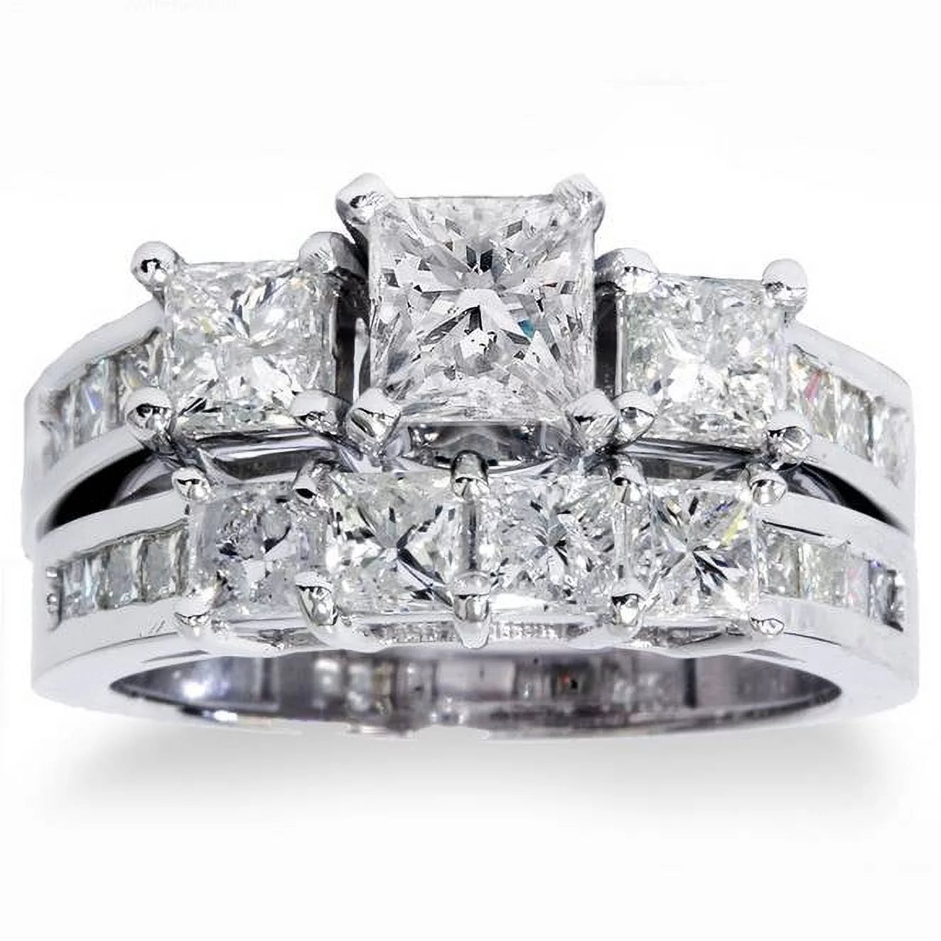 Pompeii 3 1/2ct Princess Cut Diamond Engagement Ring Wedding Set 14K White Gold (G/H,I1)