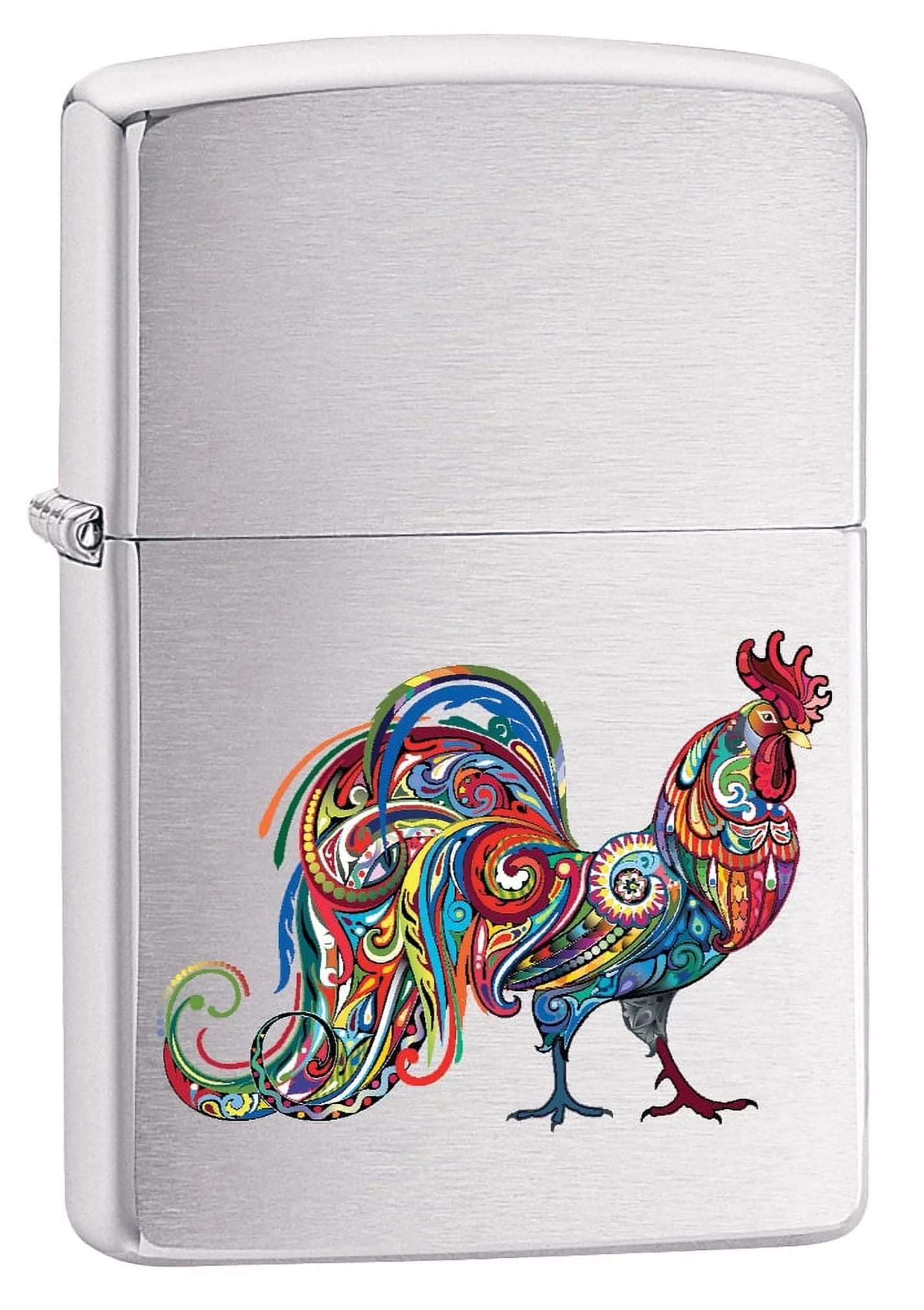Zippo Lighter: Colorful Rooster - Brushed Chrome