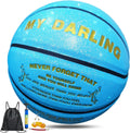Personalized Basketball, Sparkle Glow to My Son / Daughter Basketball Gift, Cool Indoor Outdoor Glitter Shiny Leather Basketball Size 5/6/ 7 for Youth, Girls, Men, Women (with Pump)