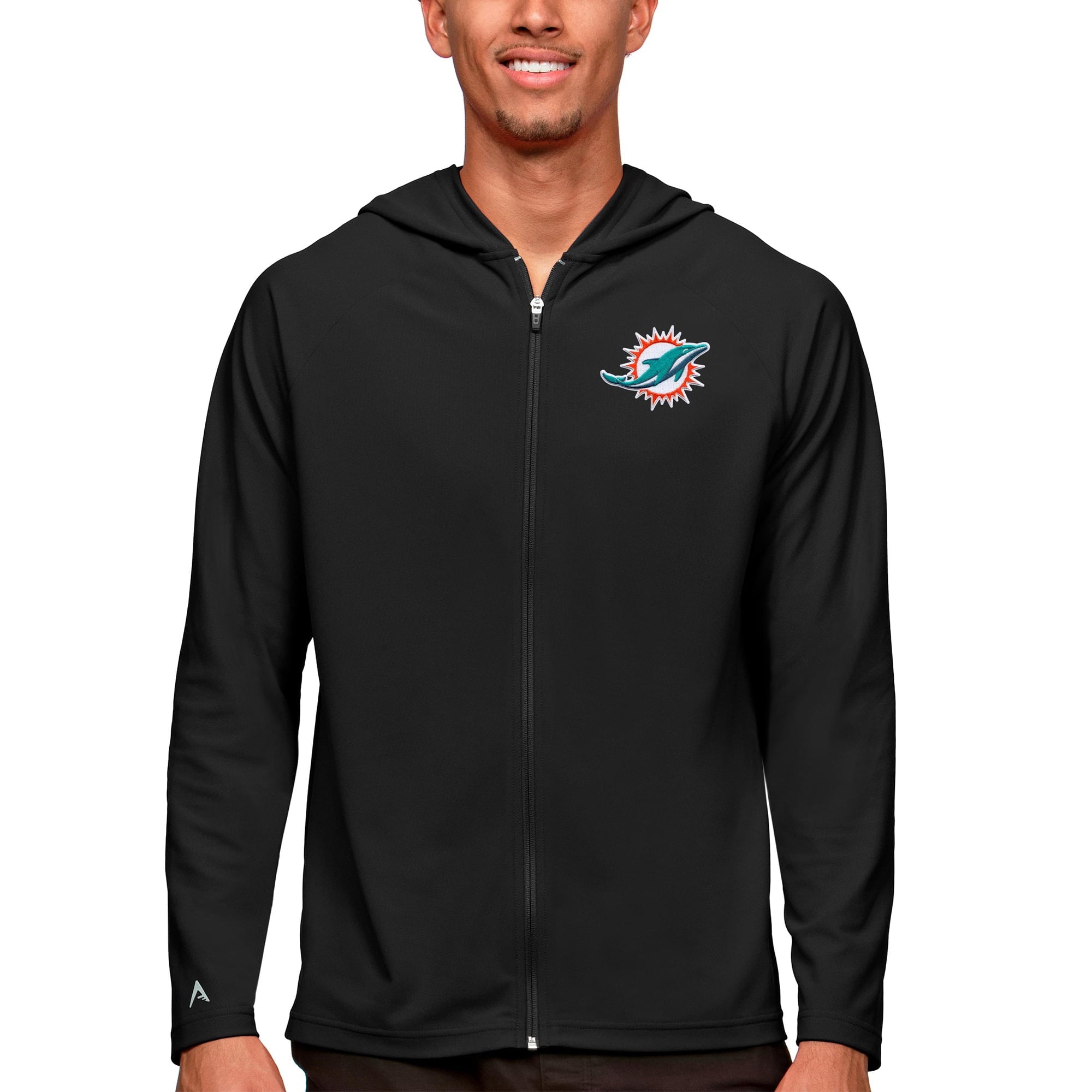 Men's Antigua Black Miami Dolphins Logo Legacy Full-Zip Hoodie